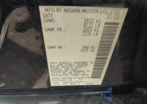 2013 Nissan Altima 2.5 S from USA, damaged, VIN 1N4AL3APXDN521959